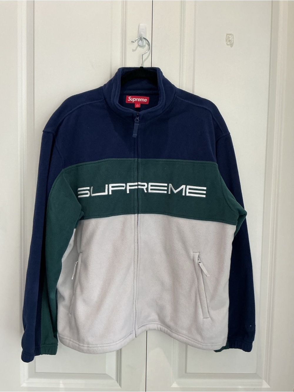 Supreme Navy Green Light Gray Colorblock Fleece Jacket